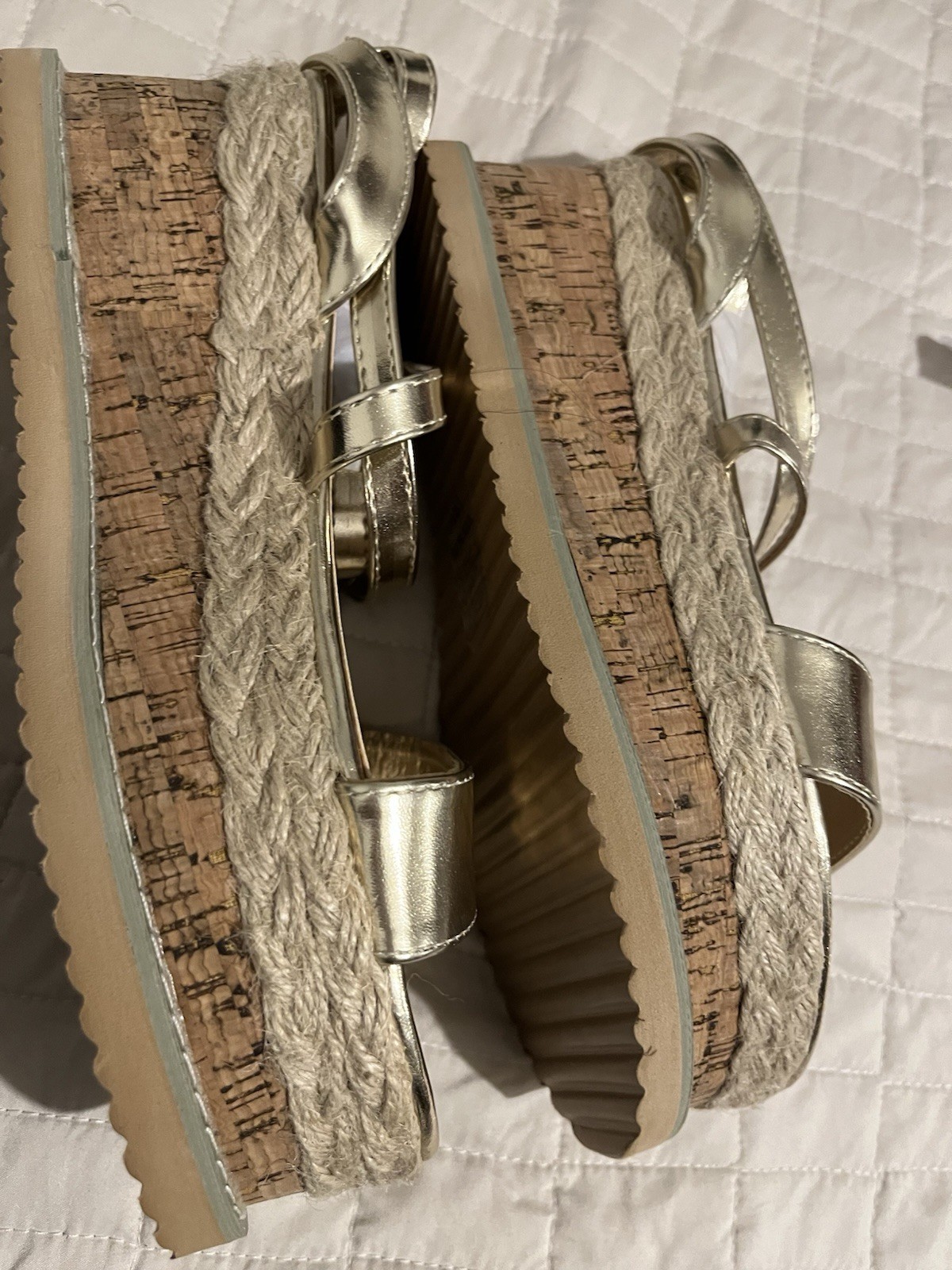 PrettyLittleThing Gold Espadrille Lace-up Platform Sandals SZ 38 / US 7.5 NIB