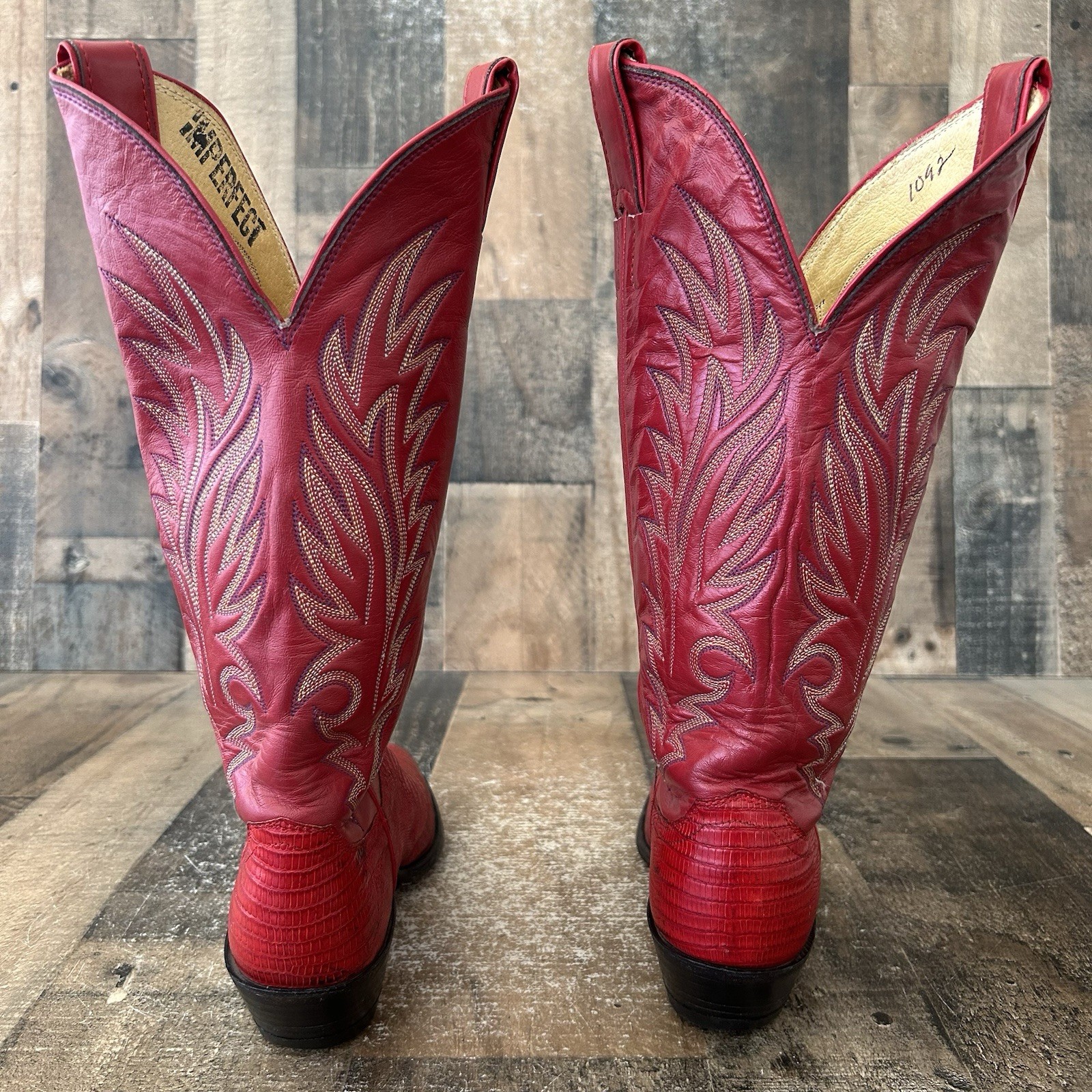 Justin Vintage Red Teju Lizard Western Cowboy Boots Womens 7.5 B