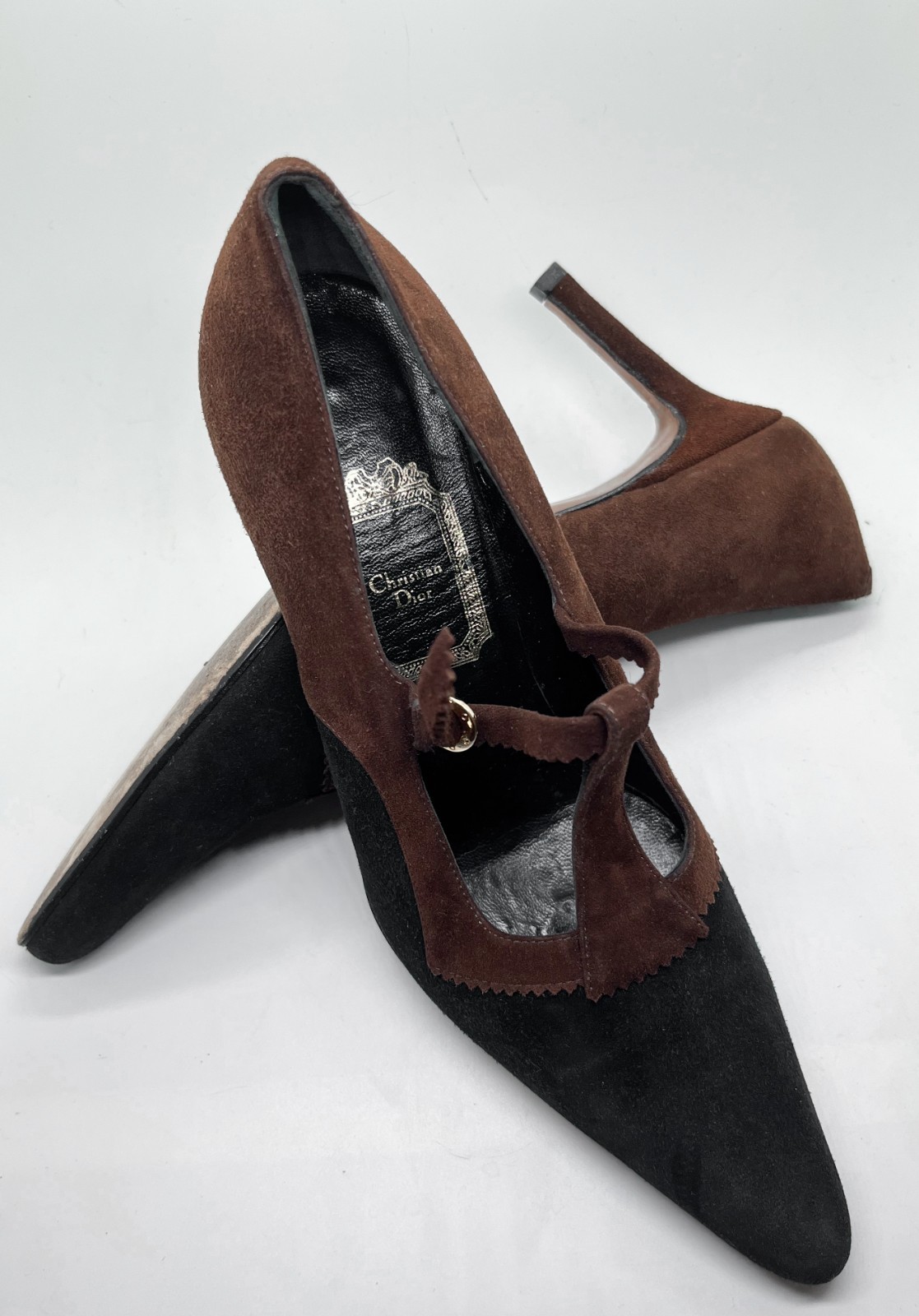 Rare Christian Dior Archival Vintage Heels T-Strap Suede Pumps Shoes 80s