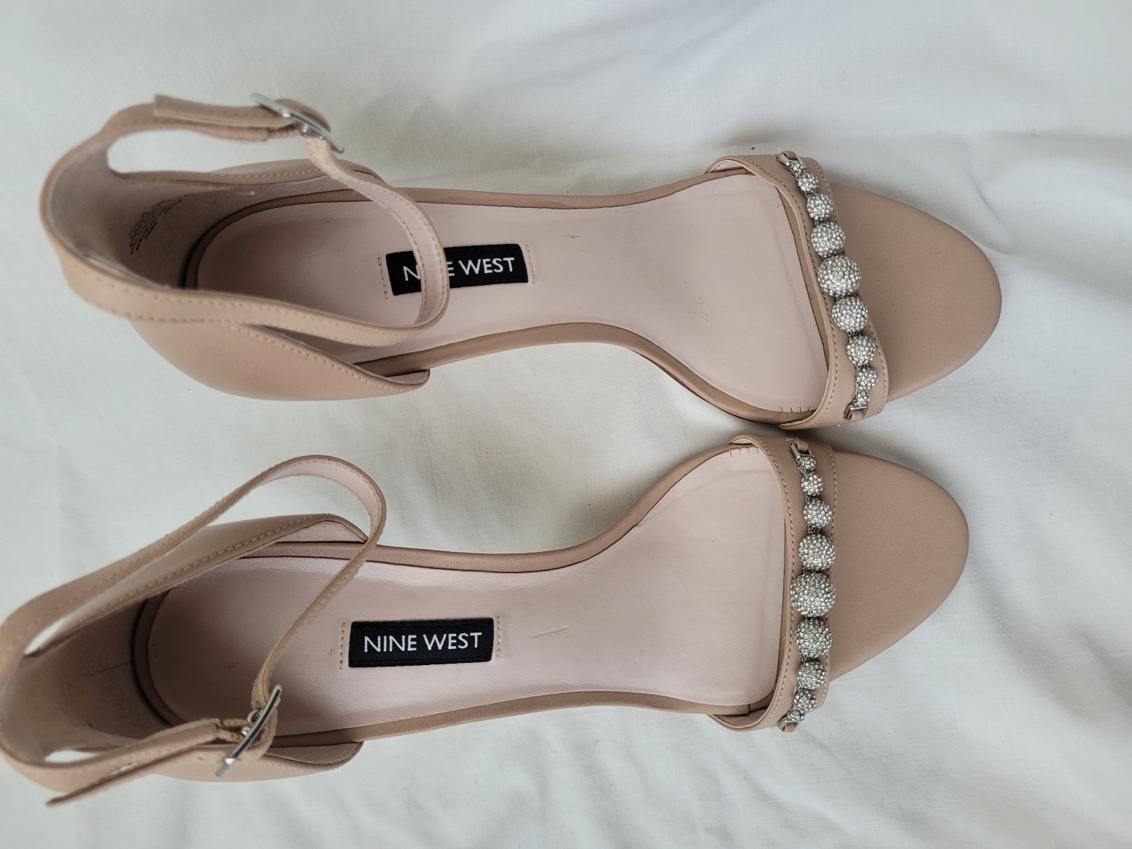 Nine West All Aboard Heels, 8.5, Tan, Rhinestones, Wedding