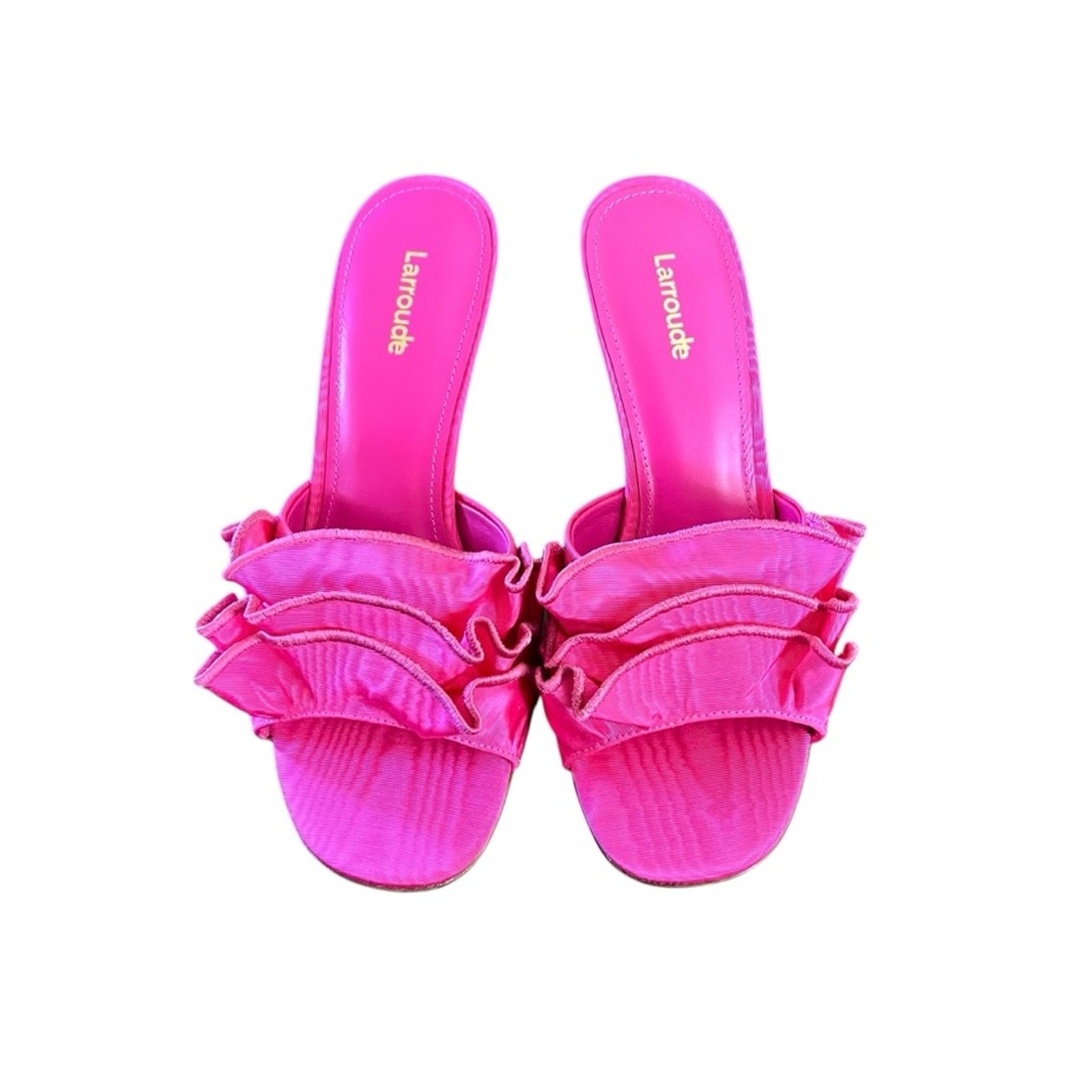 Larroudé Colette Ruffled High Stiletto Heel Sandals Ariana Magenta NEW Size 7.5