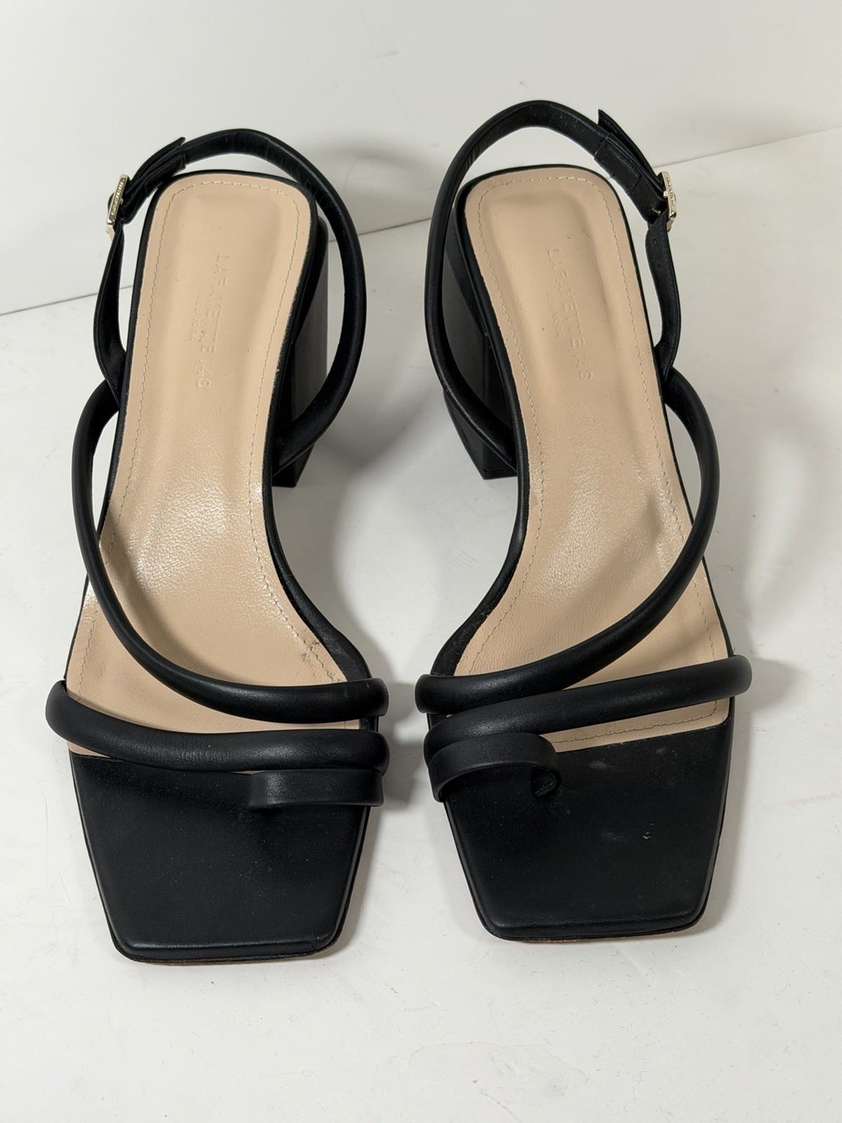 Lafayette 148 Women’s Calfskin Leather Heeled City Slingback Sandals, Black, 41