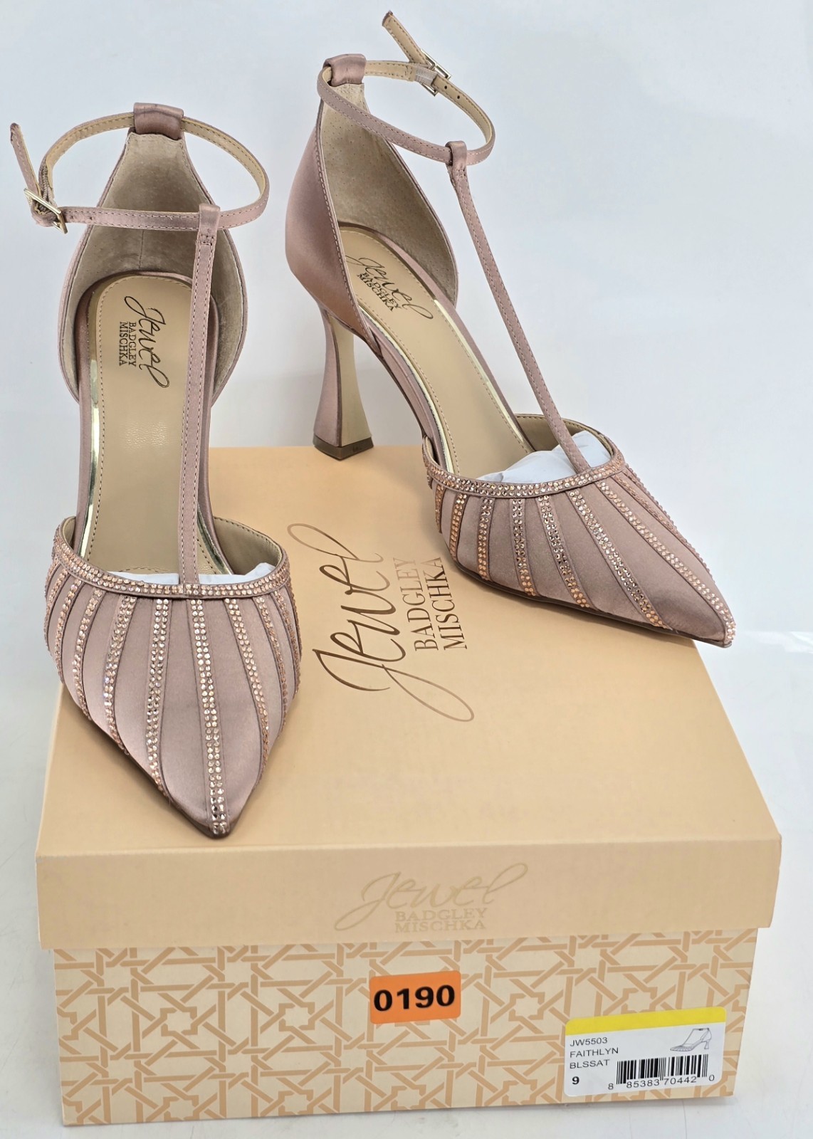 Jewel Badgley Mischka Women’s Faithlyn Blushed Satin Pink Sz 9 – NIB