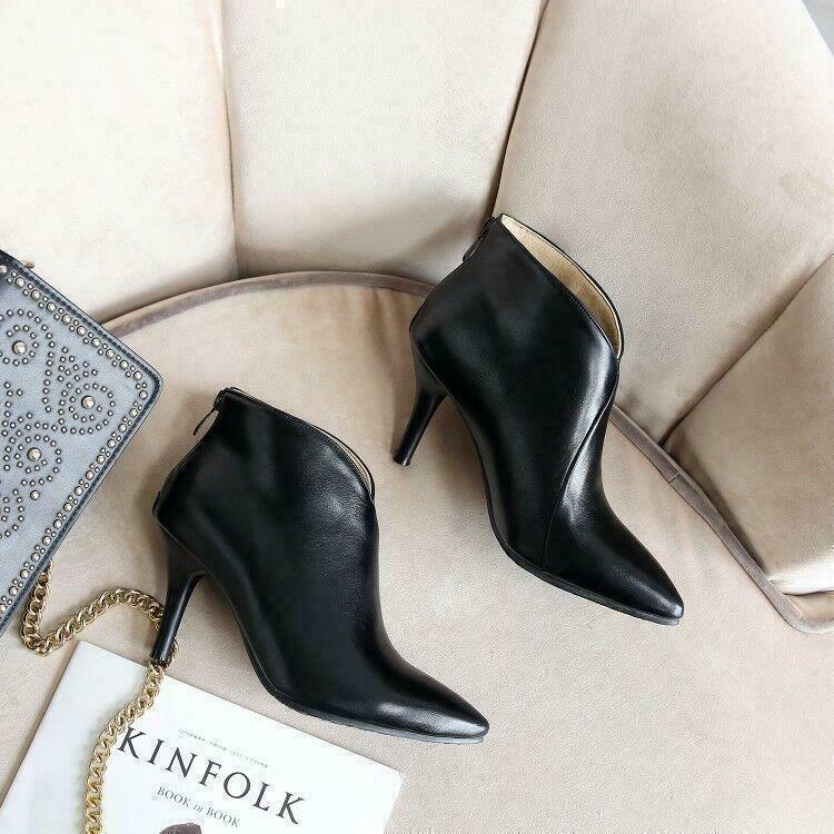 Womens High Heels Ankle Boots Back Zipper Faux Leather Dress Casual Party Shoes