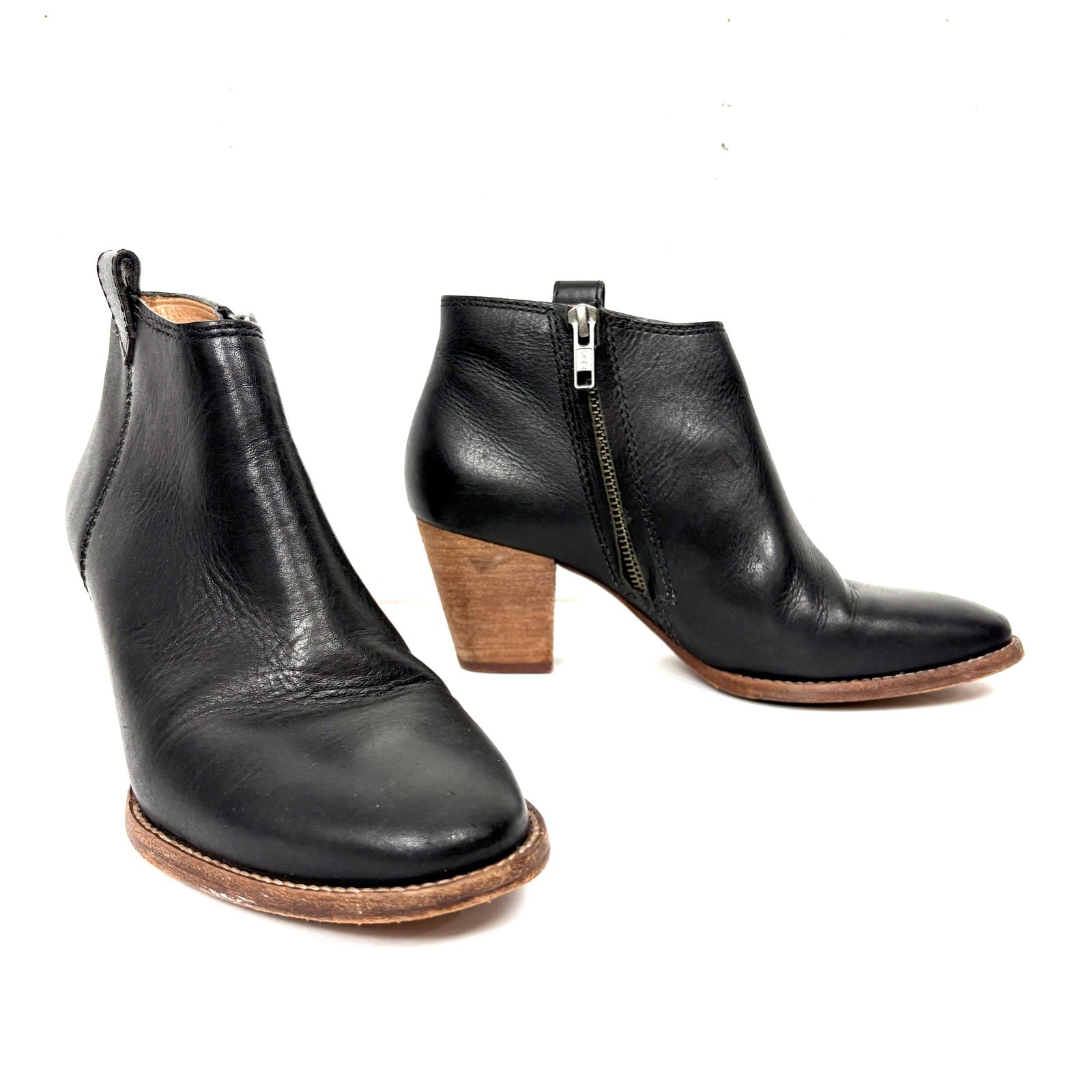 Madewell Womens Billie Boots Black Leather Block Heel Side Zip Closure Size 7