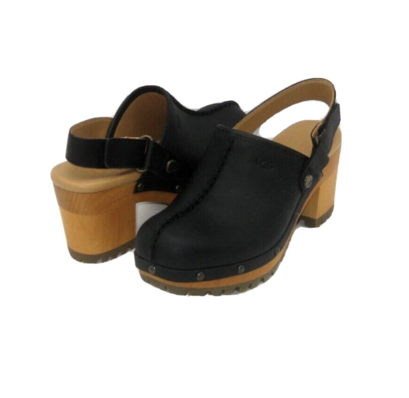 UGG LANNI BLACK LEATHER STRAP CLOG HEEL SHOE US 8 / EU 39 / UK 6