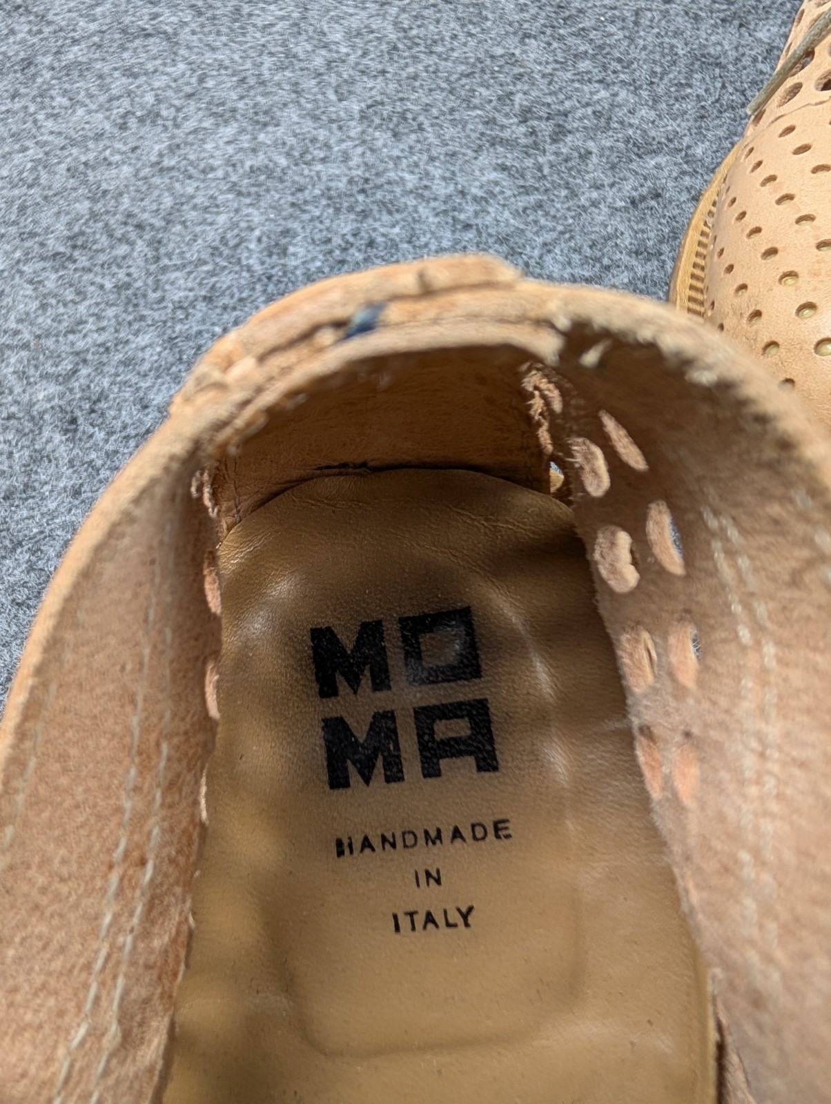 MOMA Handmade in Italy Tan Leather Perforated Oxford Shoes Womens EU 37 US 7