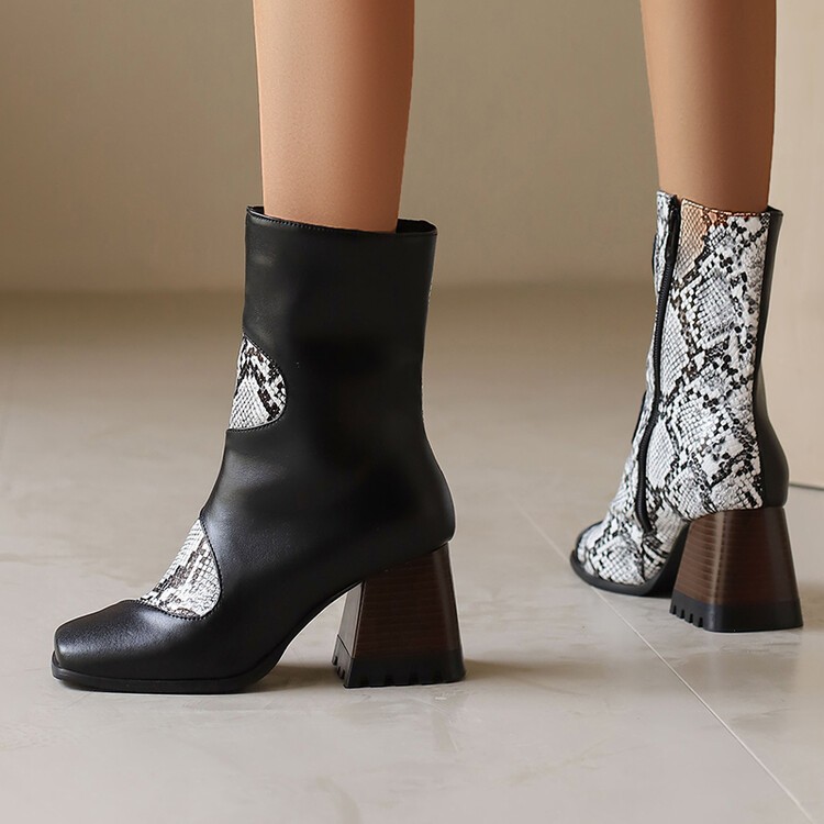 Occident Women’s Zip Square Toe Patchwork Ankle Boots Riding Dress Western Shoes