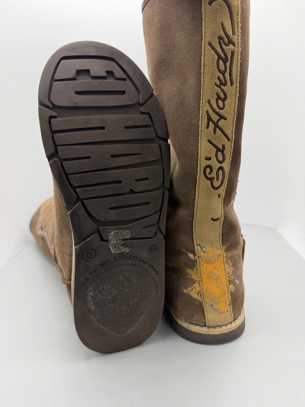 Ed Hardy Tattoo Love Kills Slowly Tattoo Single Print Suede Winter Boots Size 10