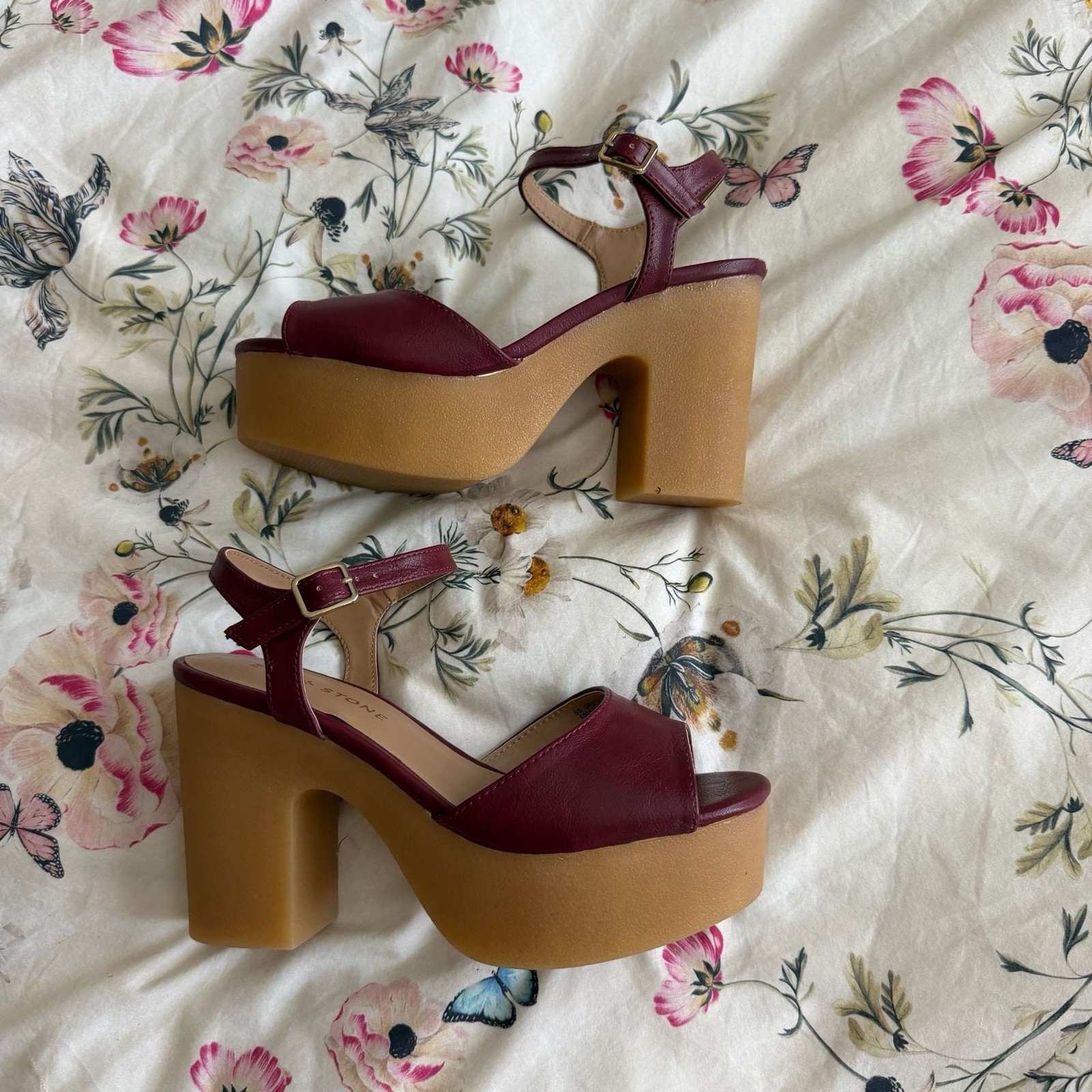 Sun + Stone Gretaa Burgundy Ankle-Strap Platform Dress Sandals
