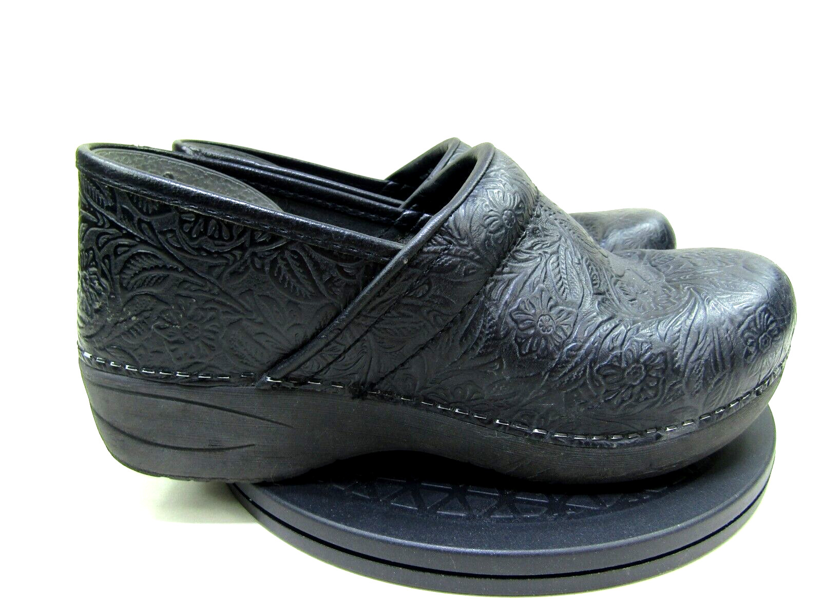 Dansko Clogs Womens EU 40 US 9.5 Black Floral Nurse Shoes Workwear Slip On