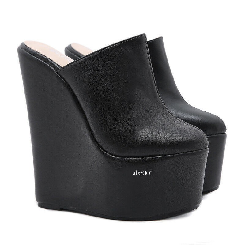 Women High Heels Platform Mules Closed Toe Clogs Wedge Sandals Slide Dress Shoes