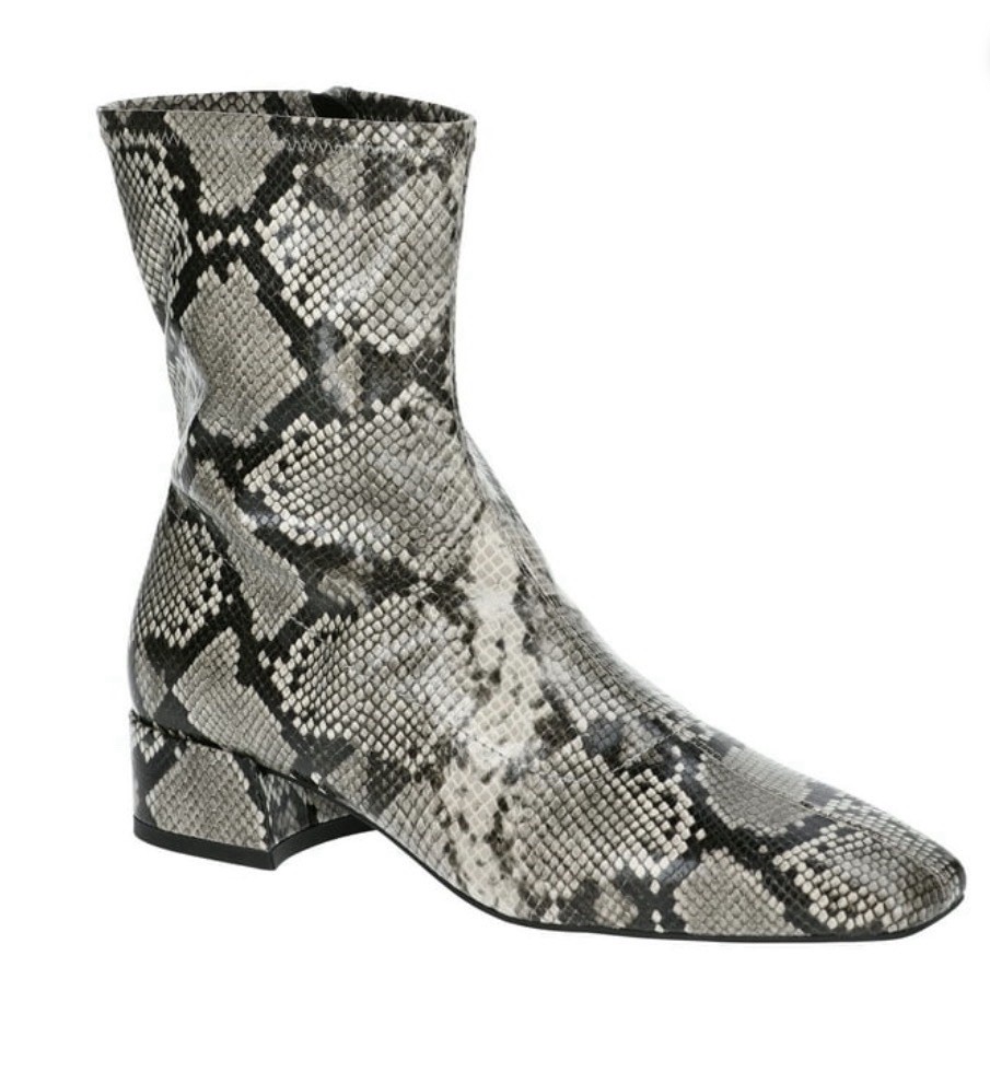 Scoop Block Heel Ankle Booties Black White Faux Snakeskin Side Zip Women Size 8