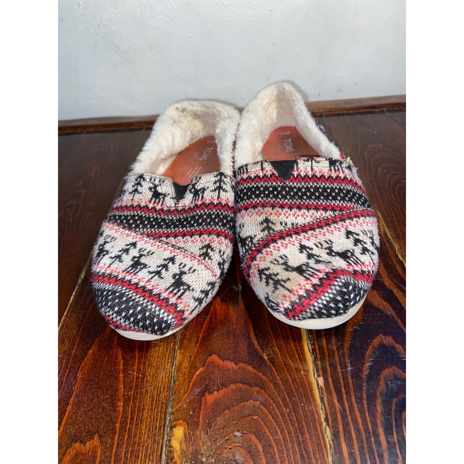 TOMS Alpargata Fair Isle Reindeer Faux Fur Lined Slip On Shoes Womens 9.5 Cozy