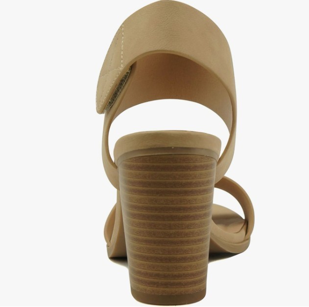 SODA WAIT-A Women Tan Open Round Toe Chunky Heel Ankle Strap High Heel SZ 7.5