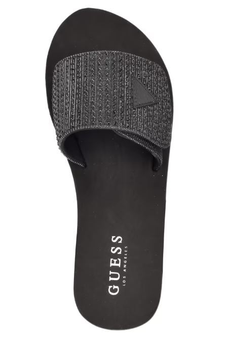 NEW WOMENS GUESS BLACK ABET SLIDES LOGO FLIP FLOPS WEDGE PLATFORM 5,6,7,8,9,10