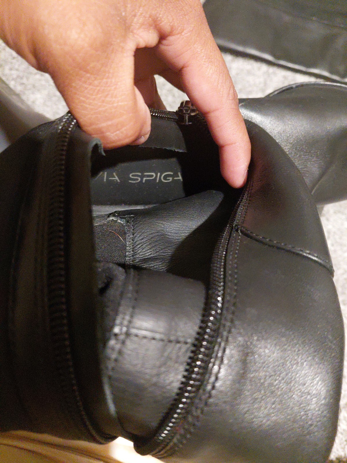 Via Spiga Black Genuine Leather Knee High Boots US Size 6.5 EUR 36.5 Pull On Zip