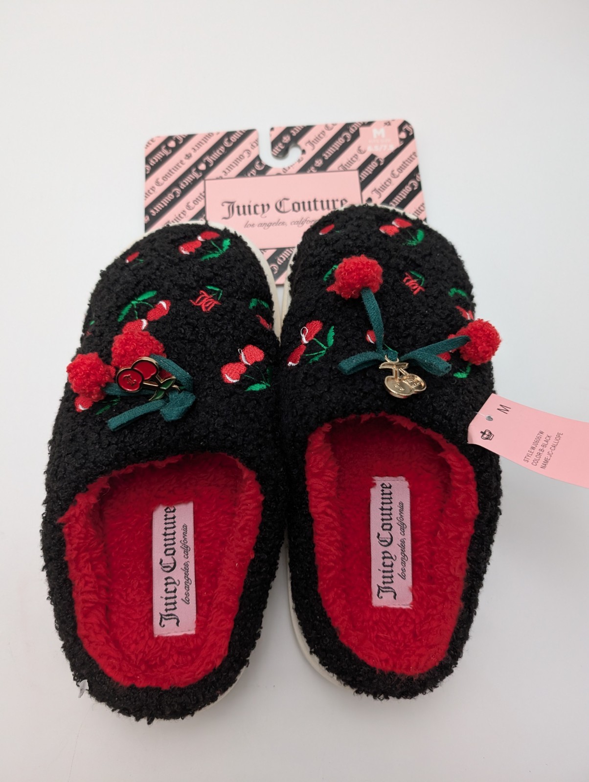 Juicy Couture Women’s JC-CALLIOPE Cherry Print Slip-On Slippers Size M 6.5 7