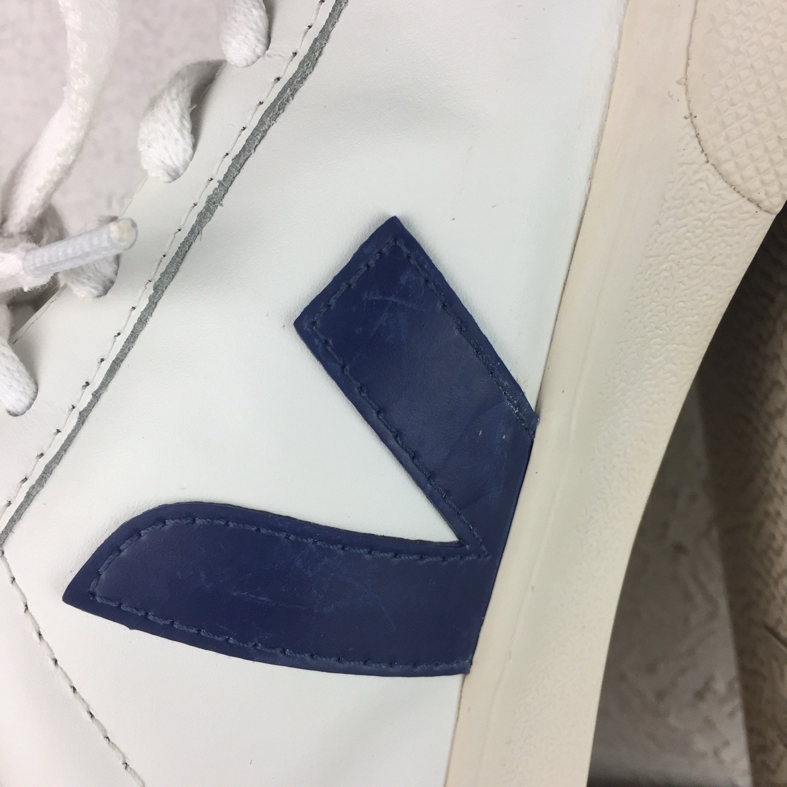 Veja Womens Esplar Leather Sneakers White/Blue US 8.5/ EU 40 Lace -Up Trainers