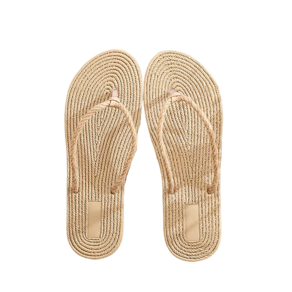 2025 Women Indoor Floor Flat Shoes Linen Flip Flops Home Slippers Female Slipper