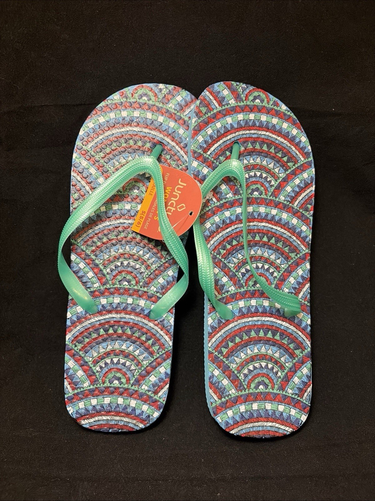 WOMENS JUNCTURE FLIP FLOP RUBBER BEACH SANDALS SIZE SMALL 5-6 NWT Green And Blue