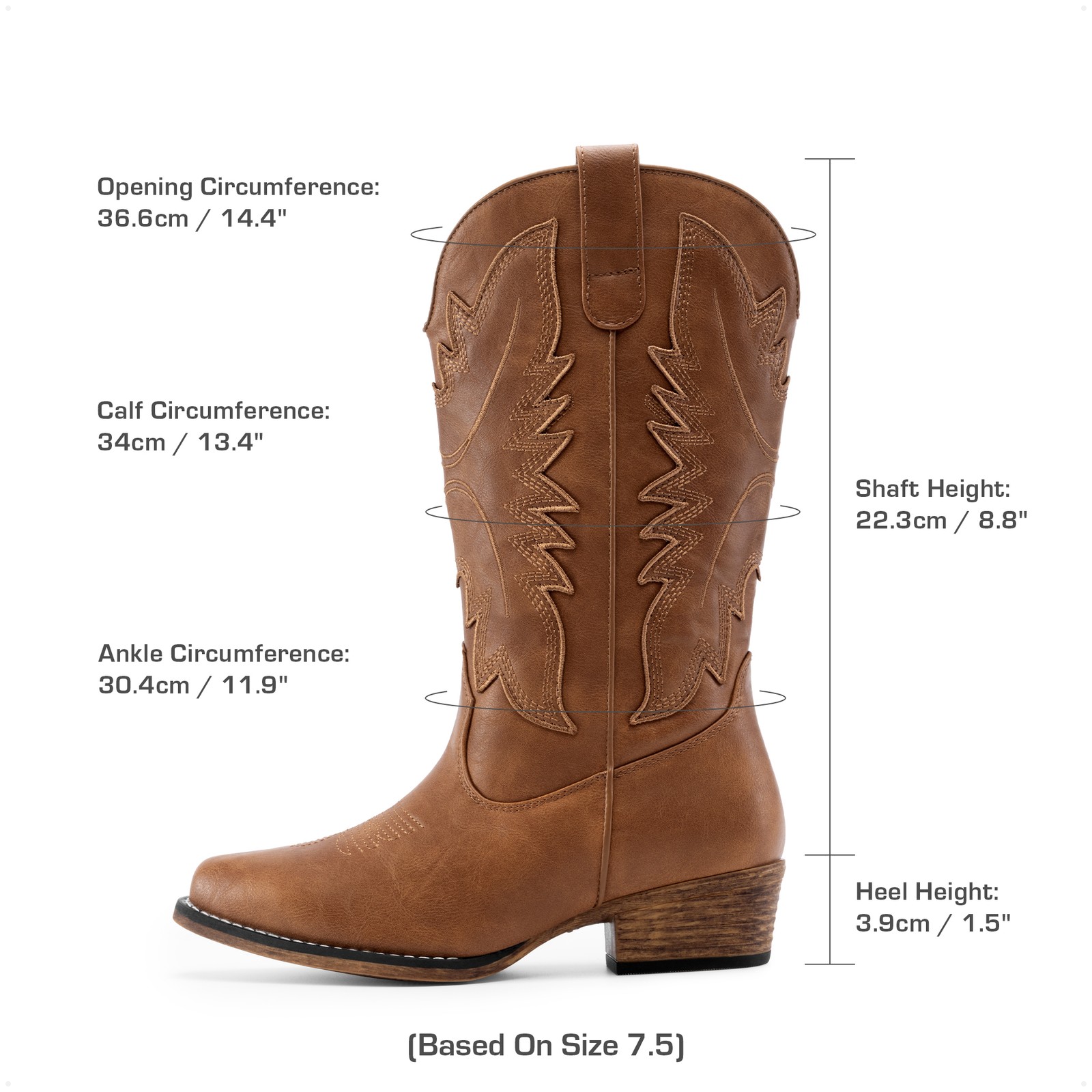 Women Embroidered Stitched Western Cowgirl Boots Mid-Calf Retro Cowboy Boots
