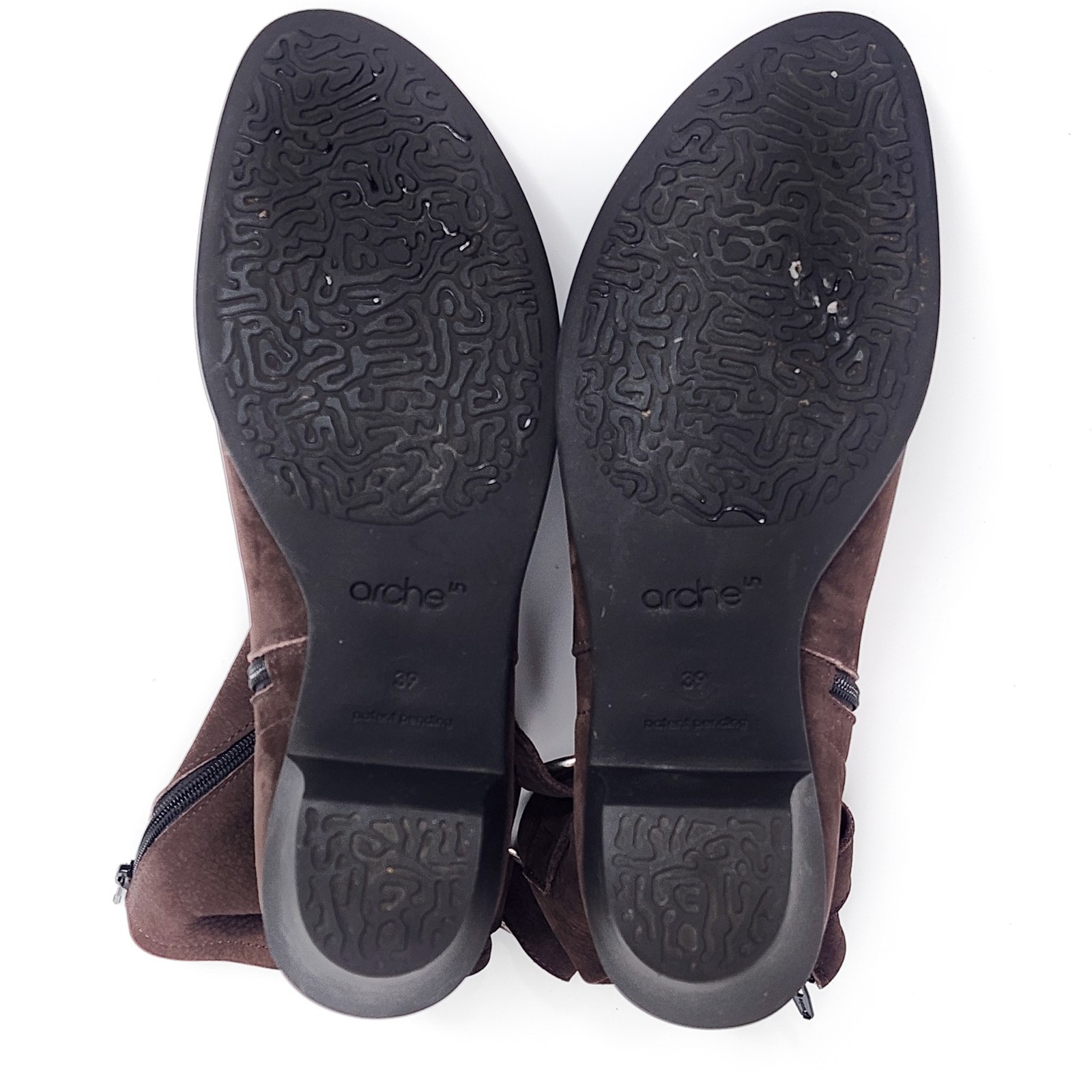 ARCHE Brown Nubuck Leather Ankle Bootie Zip Buckle Detail Size 39 8 8.5