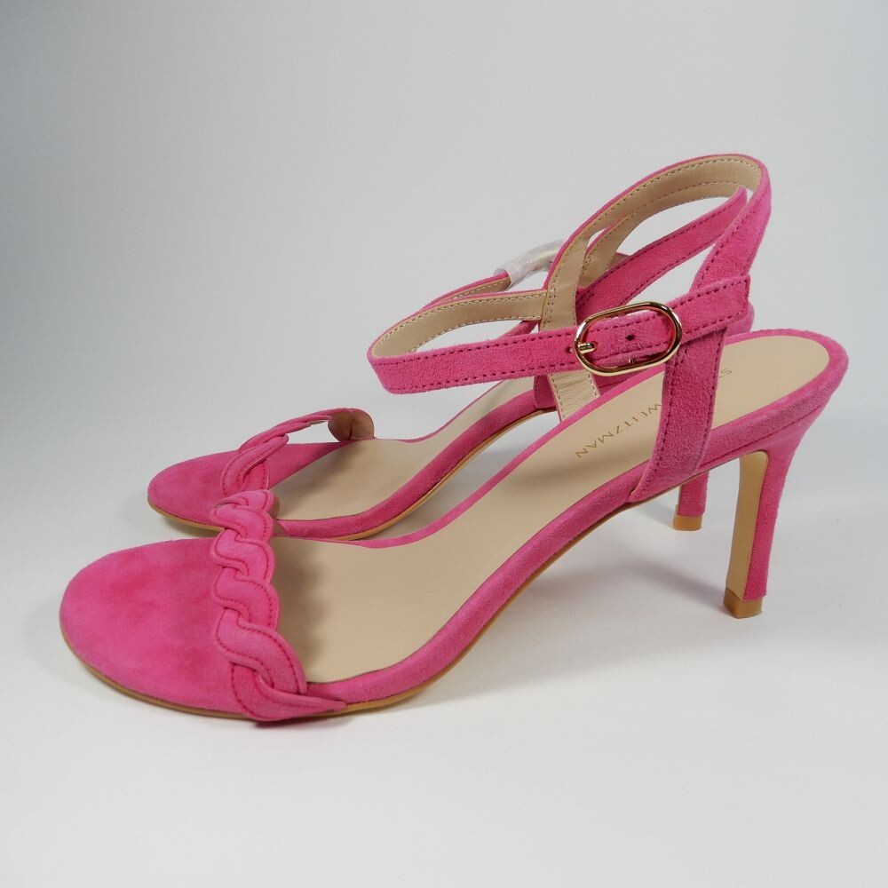 Stuart Weitzman Dancer Twistie SANDALS Heels Size 8 Peonia Pink Suede NEW $450