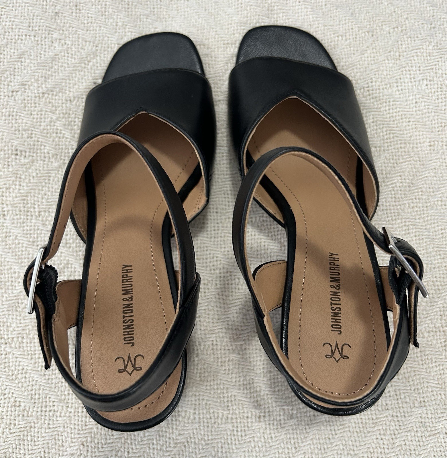Johnston & Murphy Evelyn Heeled Sandals Black Glove leather Ankle Strap Size 6M
