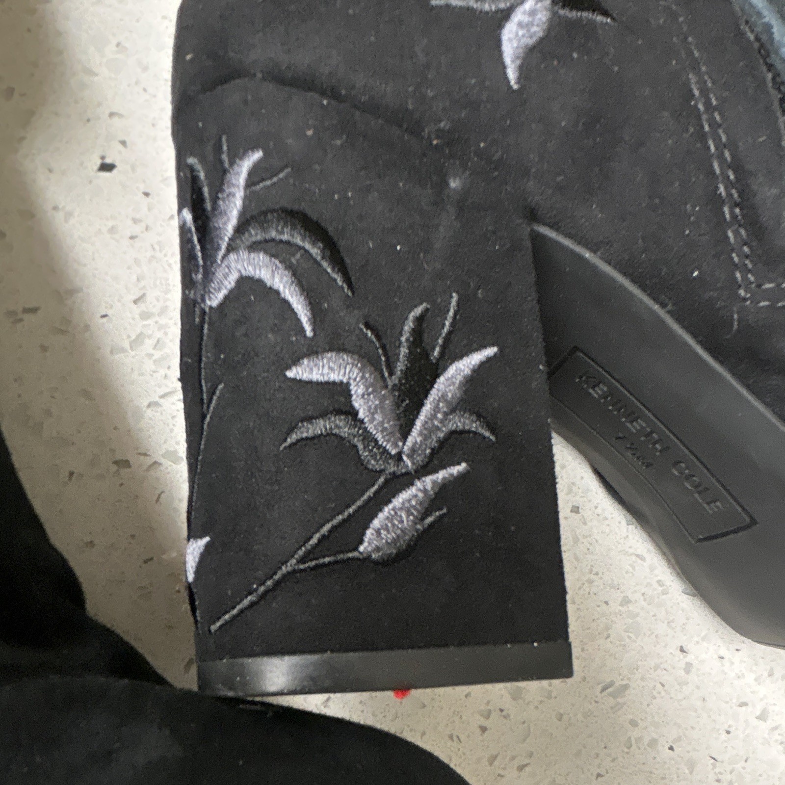 Kenneth Cole Womens Black Suede Thigh High Boot Floral Embroidered Zip 7.5