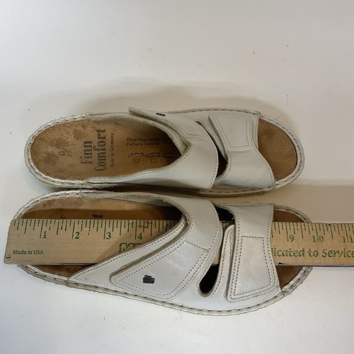 Finn Comfort Sansibar Silver/Ivory Leather Slide Sandals Women 39D/US8 Germany