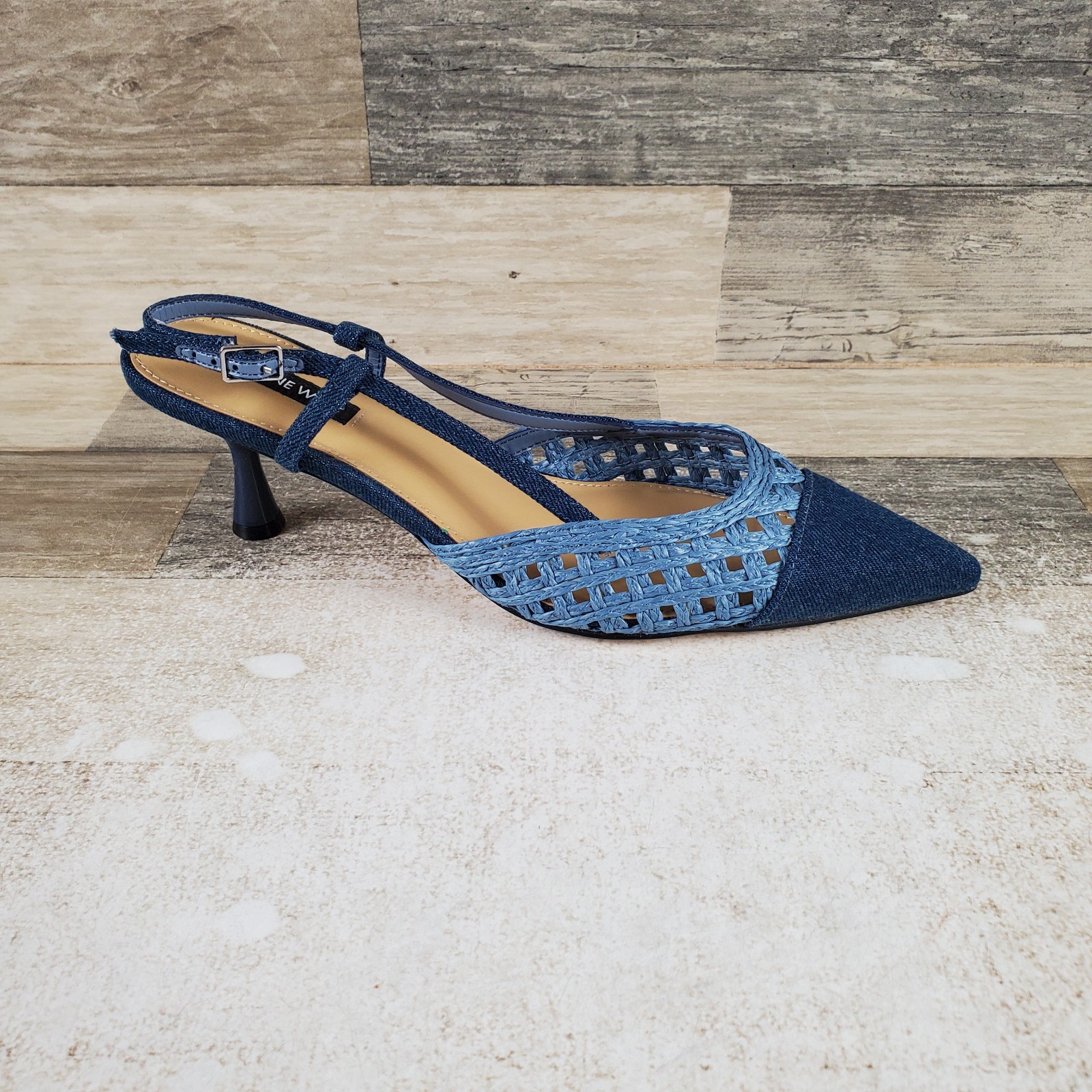 Nine West Railen 2 Womens Slingback Pumps Sz 9 M Blue Denim Comfort Pointed Toe