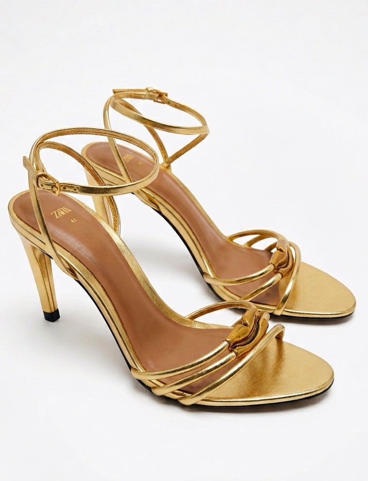 Zara Gold Metallic Heeled Sandals AIRFIT New With Tags Size 40 US 9