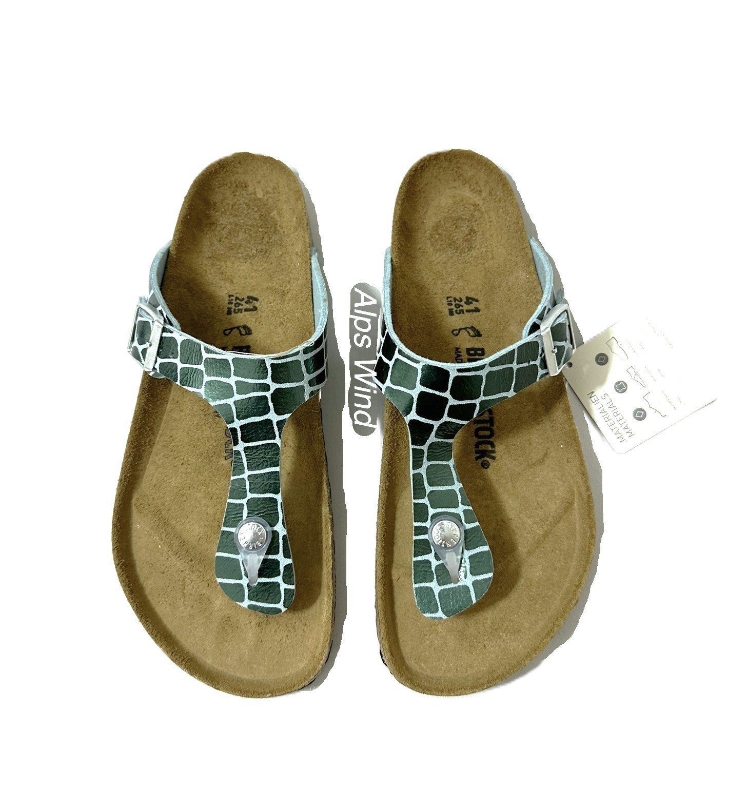 Birkenstock Gizeh Thong Sandals Gator Gleam Pearl Light Mint Silver 41/10 NWOB