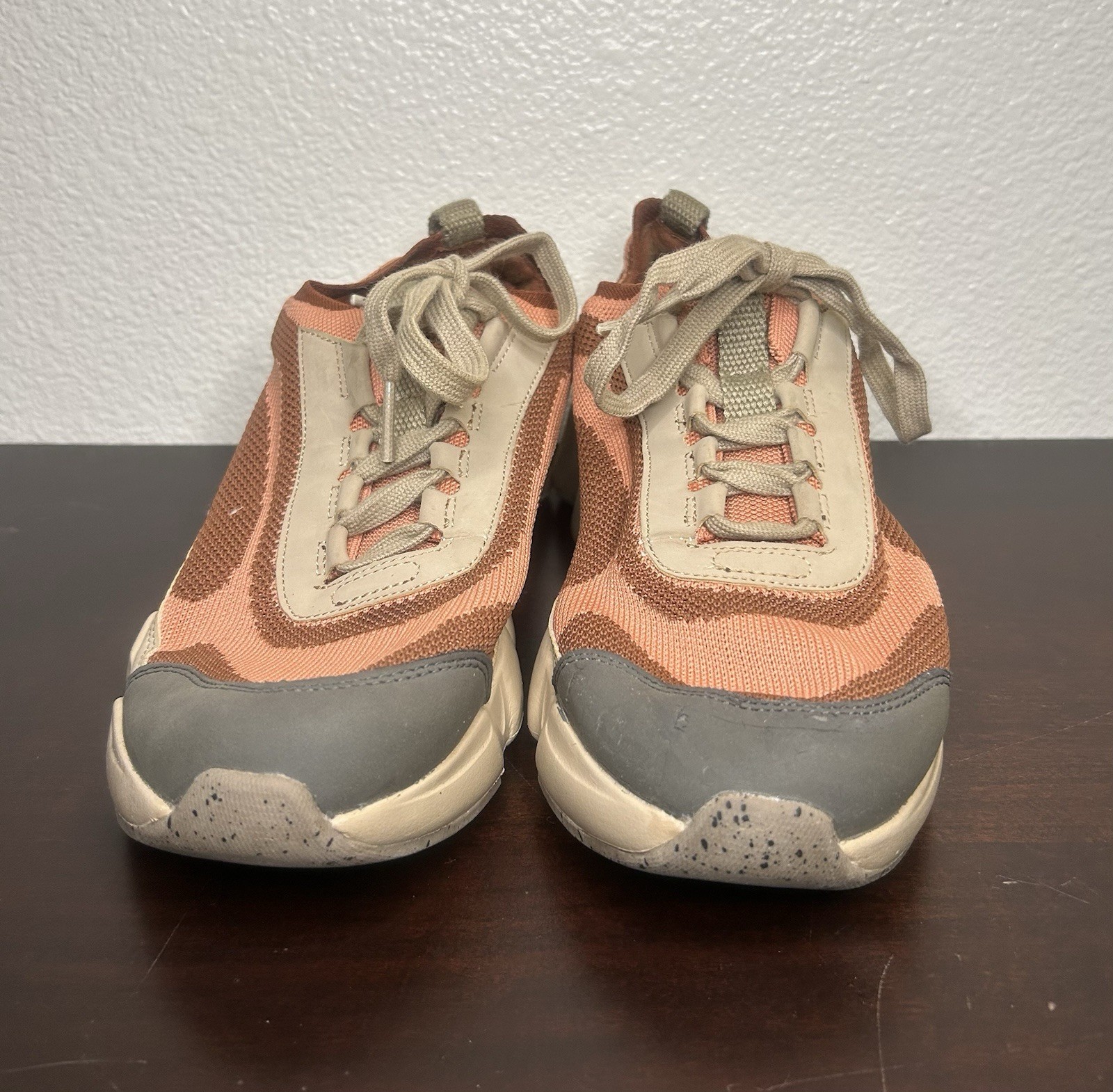 Zara Chunky Sneakers Women’s Size 41 US 10 Orange Beige Knit Fashion Trainer
