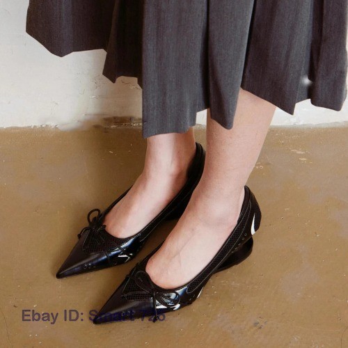 New Special Heel Spliced Heels Pointed Toe Heels Fashion Shallow Mouth Bow