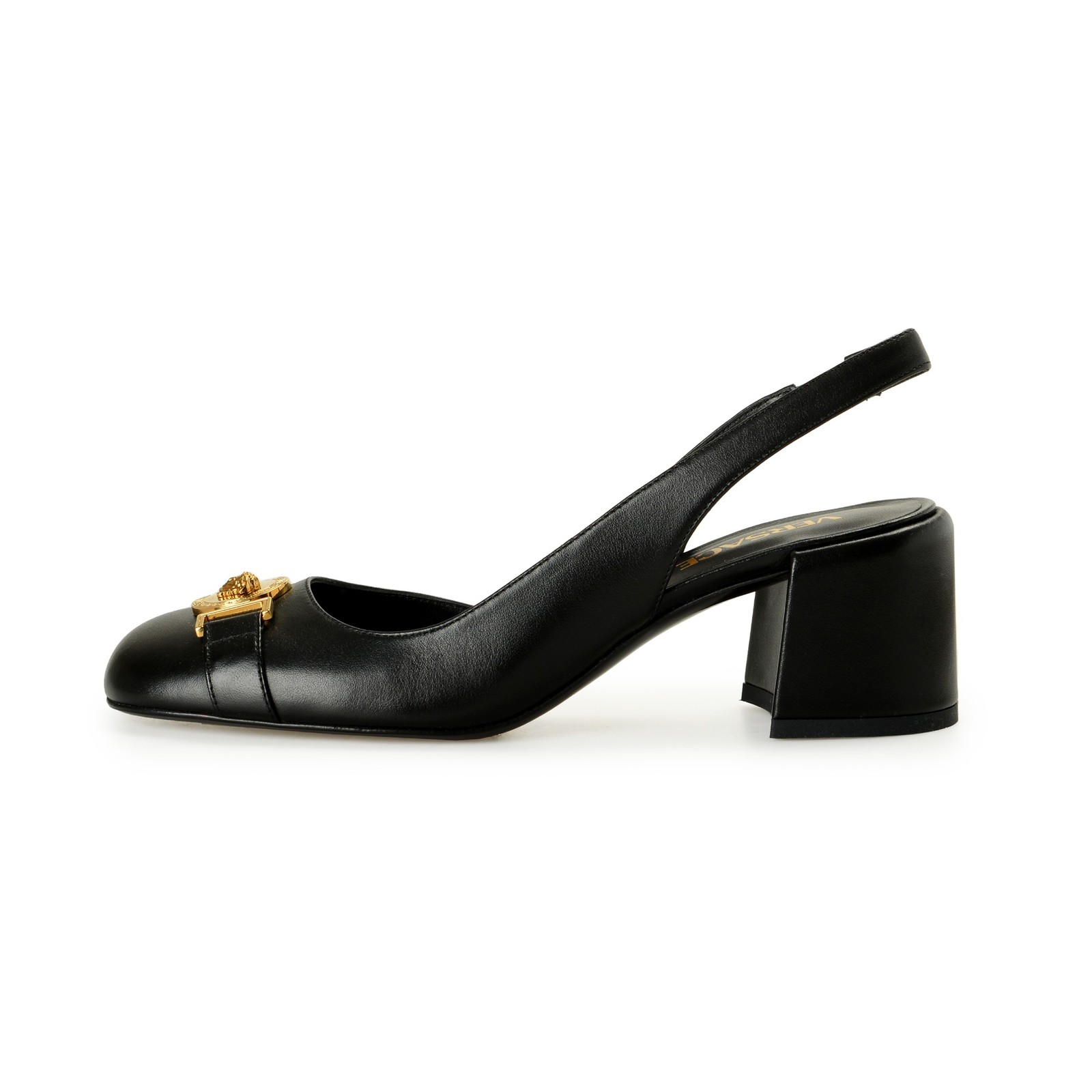 Versace Women’s Leather Gold Medusa Heeled Slingback Pumps Shoes US 6 IT 36