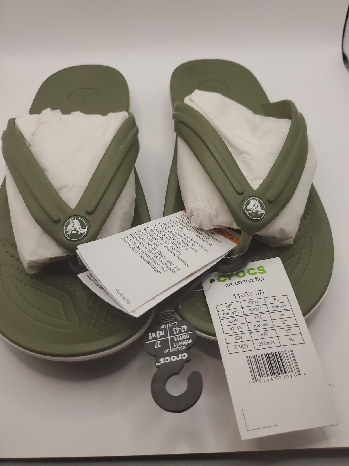 Crocs Crocband Olive Army Green Unisex Flip Flops Men’s Size 9 Women’s 11 NWT