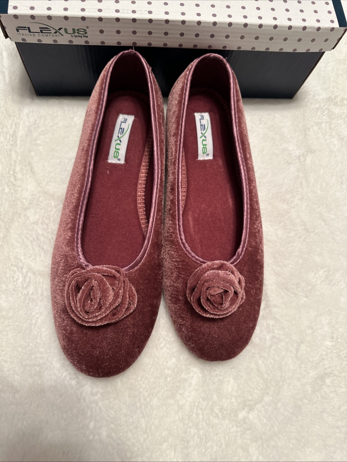 Flexus Roseloud Velvet Textile Flats Slippers Rose Purple EU 41 US 9.5-10 NIB
