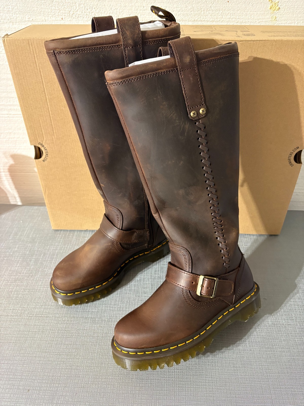 DR. MARTENS ANISTONE KNEE HIGH Orleans Leather Biker Boot MSRP$290 Punk&Timeless