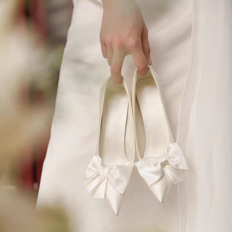 Bride Satin Bowtie High Heels Women Wedding Shoes Stiletto Heel Pump Shoes