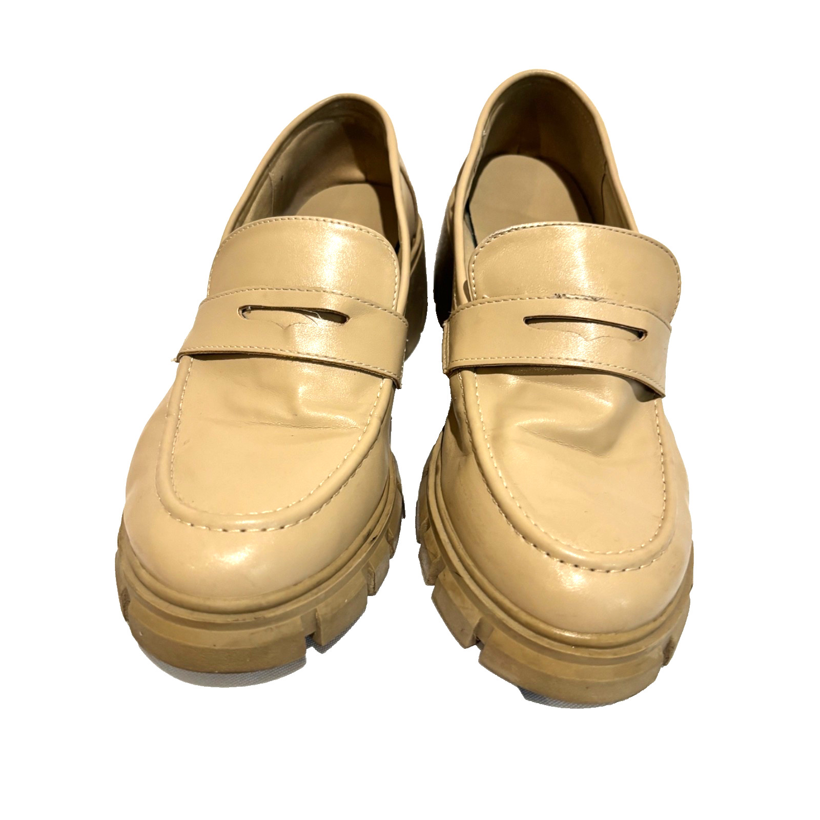 Cushionaire Women’s Platform Chunky Penny Loafers Beige sz 10 Grunge Academia