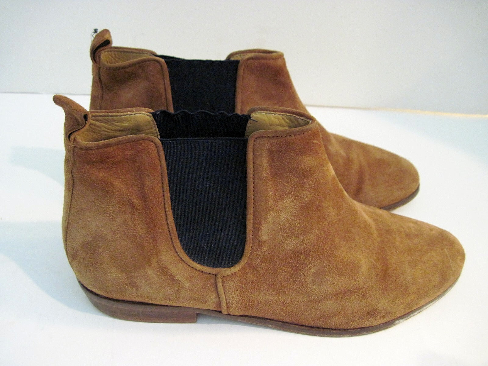 Sezane Low Ankle Brown Booties in Smooth Camel Suede Pull On Size 37