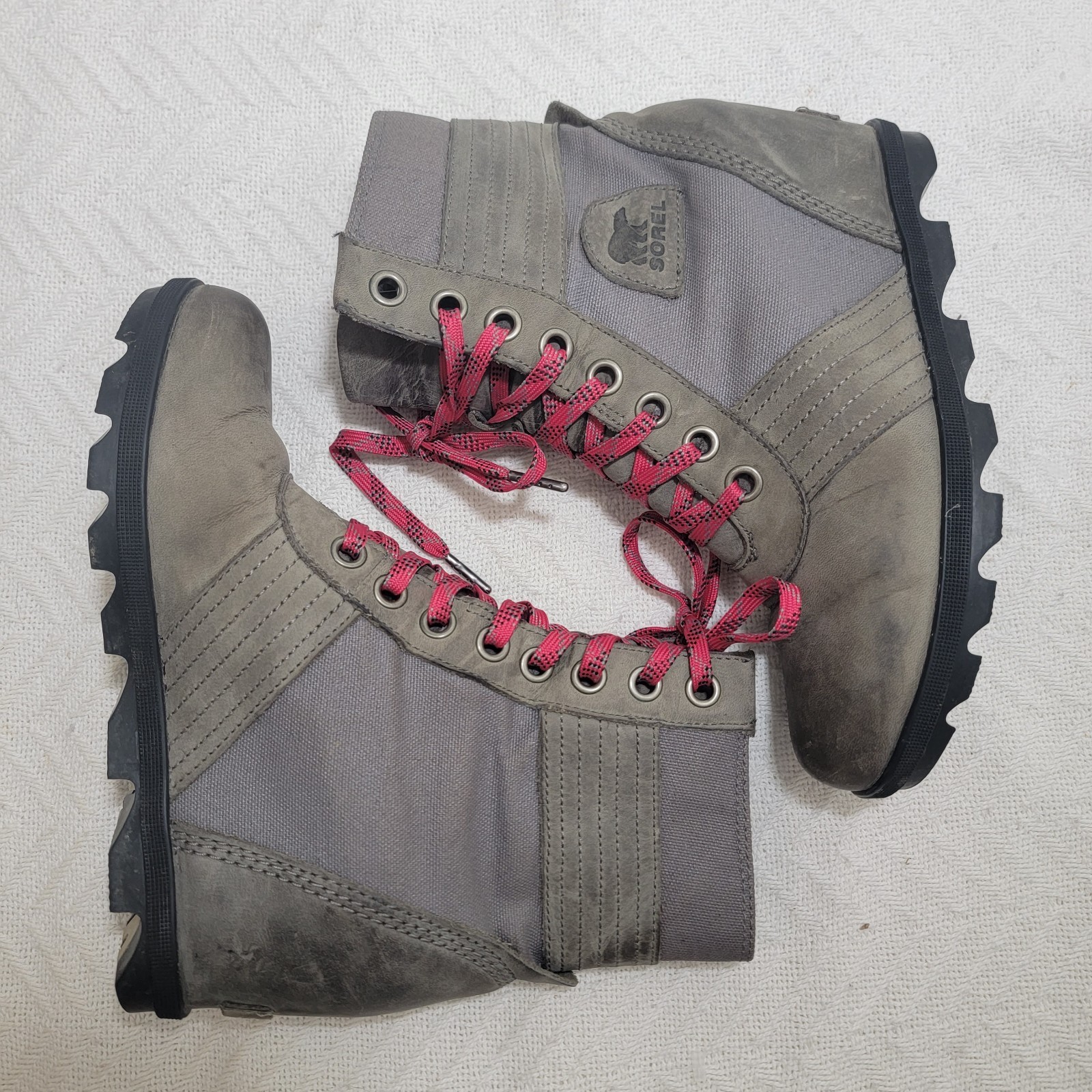 Sorel Lexie Hidden Wedge Ankle Combat Boot Waterproof Quarry Leather Size 9.5