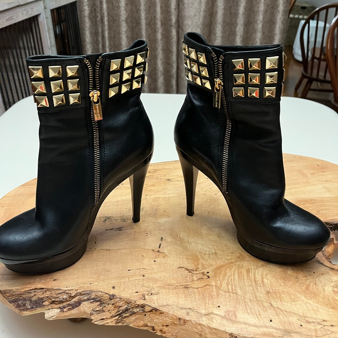 Michael Kors Studded Black Leather Ankle Boots
