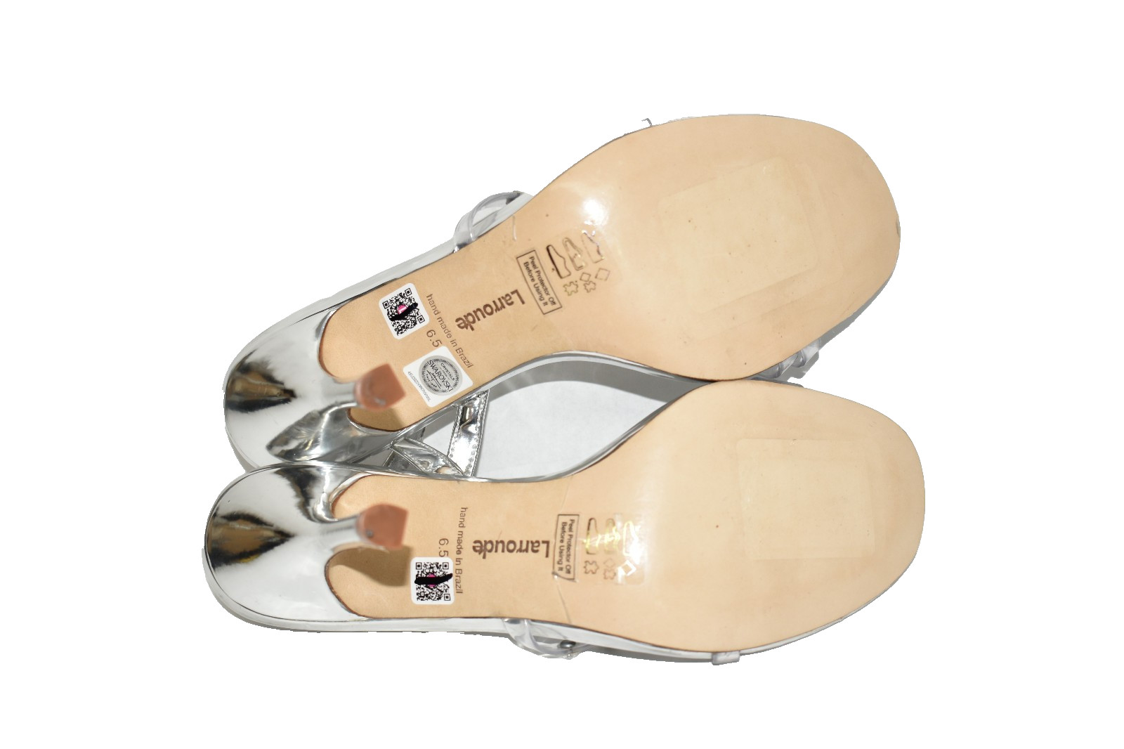 $400 LARROUDE Annie Sandal Silver Specchio Swarovski Crystals HEEL 6.5 (DB37)