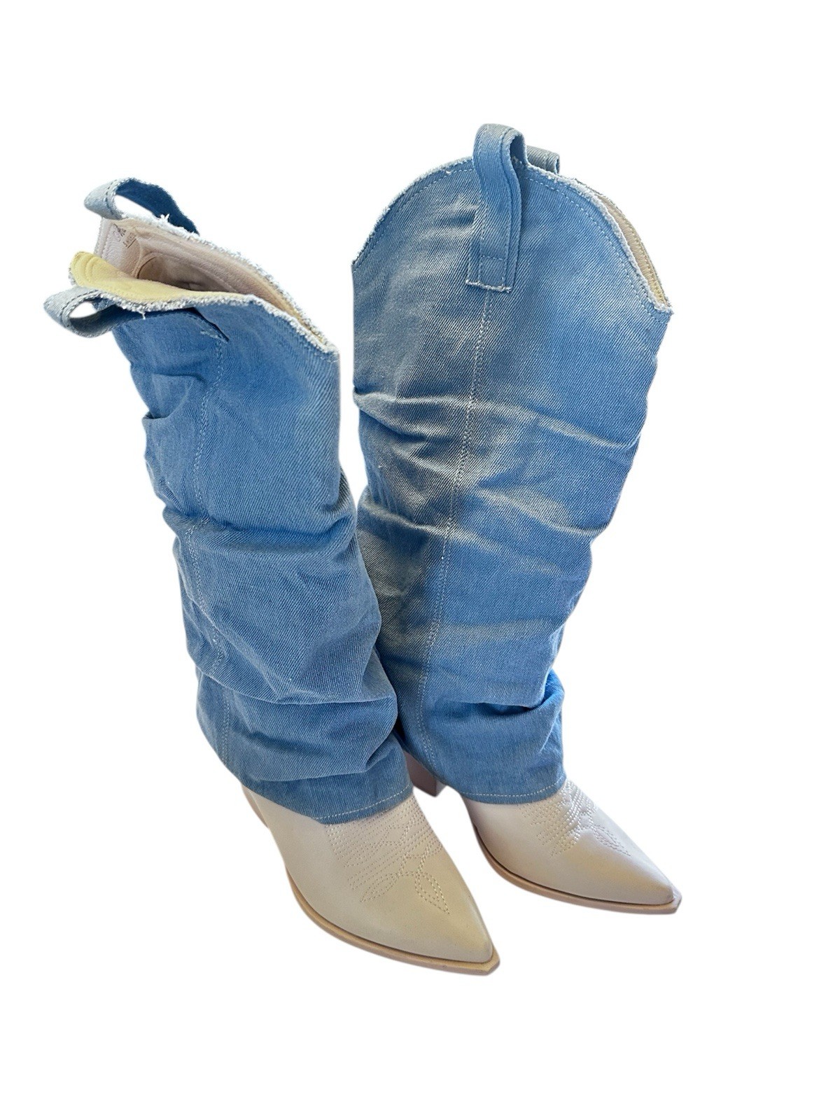 Abata Shoes Prairie Girl Womens Cream Trendy Denim Covered Cowgirl Boots Size 8