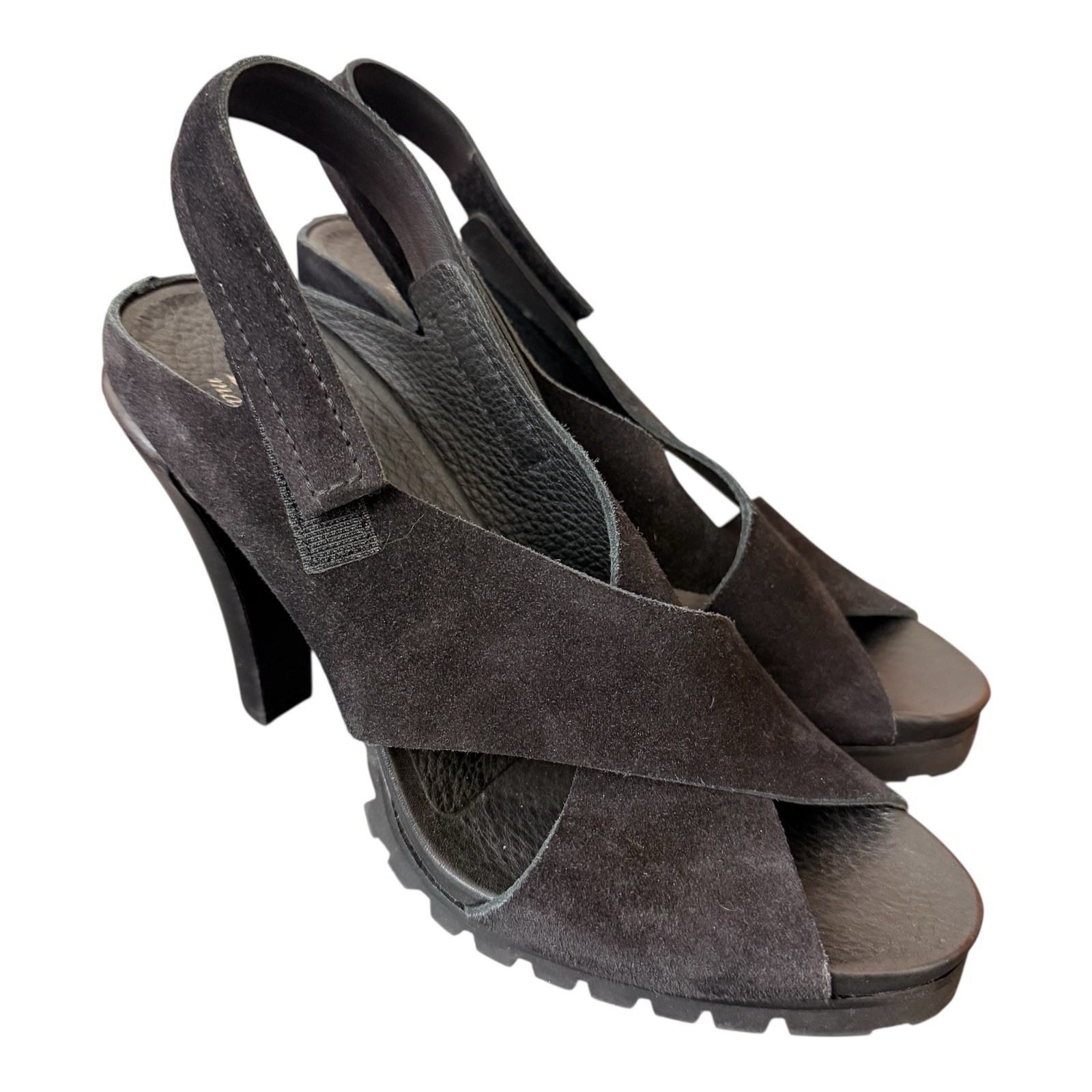 Pedro Garcia Heels Sz EU 40 US 10 Black Suede Criss Cross Slingback Sandal
