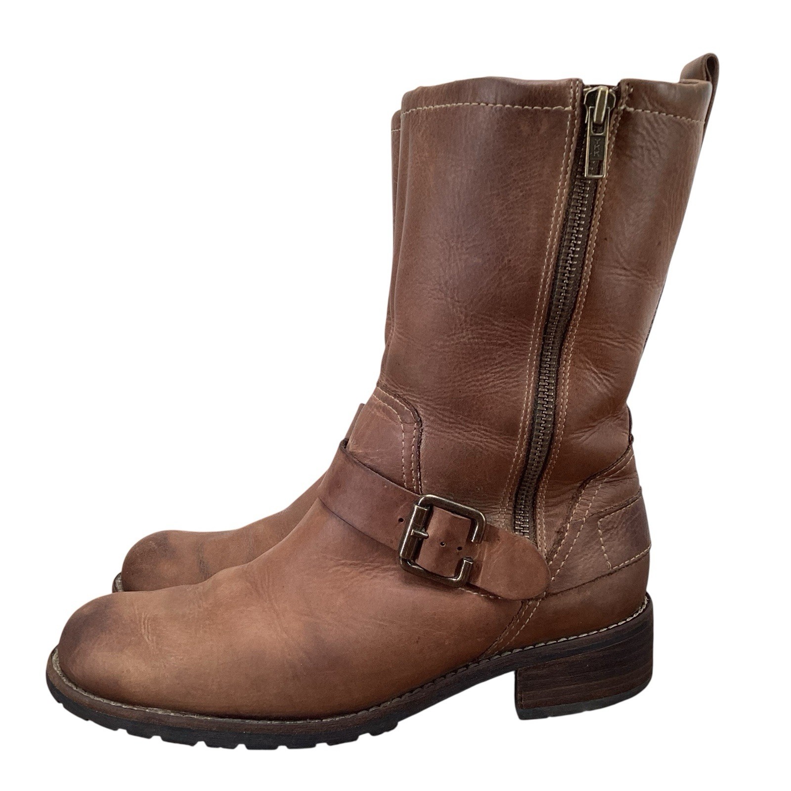 LL Bean leather Boots Women’s Size 7 M Side Zip Up Buckle Distressed Look