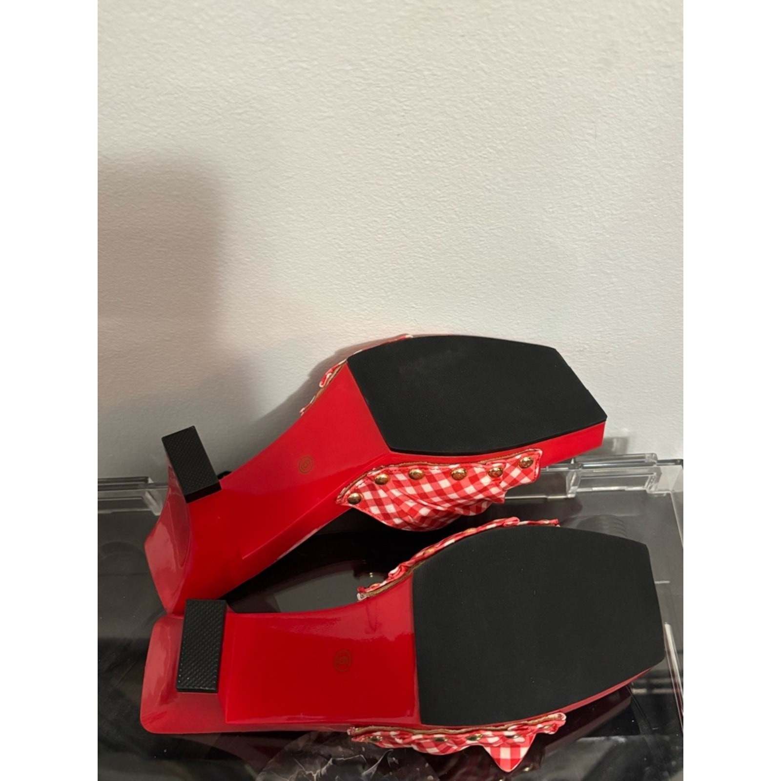 Doll Kill / Sugar Thrillz Red Gingham Bless Your Heart Heeled Sandals Size 6